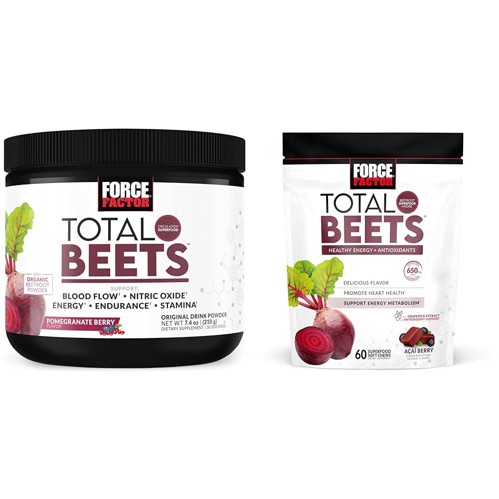 Total Beets Drink Mix Superfood Powder with Nitrates to Support Circulation,Blood Flow & Total Beets Soft Chews with Beetroot, Nitrates, L-Citrulline, Grapeseed Extract