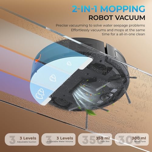 Image of Robot Vacuum and Mop Combo, 4200Pa Suction, 2 in 1 Mopping Cleaner, Black, App & Voice Control, Self-Charging, Obstacle Avoidance, Compatible with Alexa