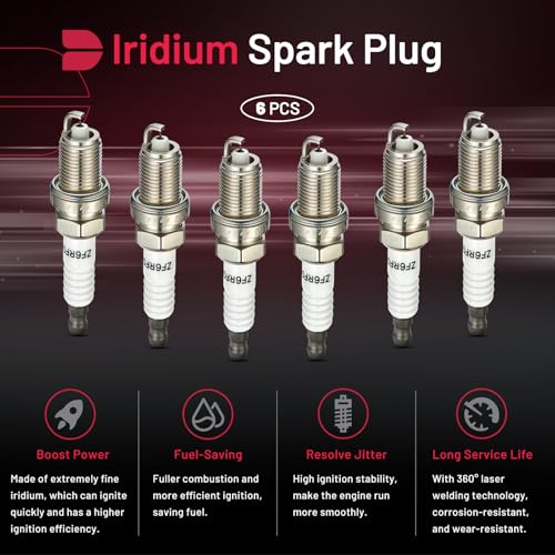 Image of BDFHYK Set of 6 Iridium Spark Plug Compatible with MDX RL TL X5 Dakota Durango Nitro Ram 1500 Probe Accord Commander Grand Cherokee Liberty 626 Millenia MPV MX-6 Raider for 5358 ZFR6FIX-11 6441