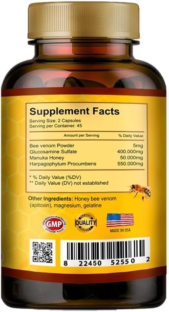 Miniatura 2 de Veneno de abeja natural premium con sulfato de glucosamina Veneno Abeja 90 cápsulas Apitoxina miel de manuka suplemento dietético