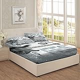 Guitar Theme Queen Bedding Fitted Sheet,Guitar on Brick Wall Pattern,Decorative Printed 3 Piece Bedding Decor Set,Deep Pocket All Around Elastic(Blue Grey)