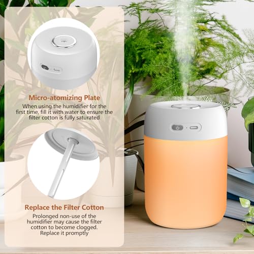 BAMCOO Portable Mini Humidifier, 650ml, Colorful LED Light & Warm Light, Cool Mist, USB, Personal Mini Humidifier for Desktop, Bedroom, Office, Home, Travel, Plants (White) by BAMCOO - Image 8