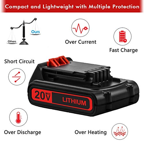 2Packs 3.0Ah LBXR20 Lithium Replacement Battery Compatible with Black and Decker 20V Max LB20 LBX20 LST220 LBXR2020 LB2X4020 Cordless Power Tools