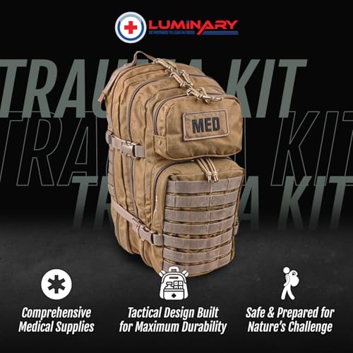 Luminary Tactical Trauma Kit - Fully Stocked First Aid Trauma & Emergency Survival Medical Kit, First Responder Backpack for EMS/EMT, Essential Supplies for Preppers & Professionals (Coyote Tan)