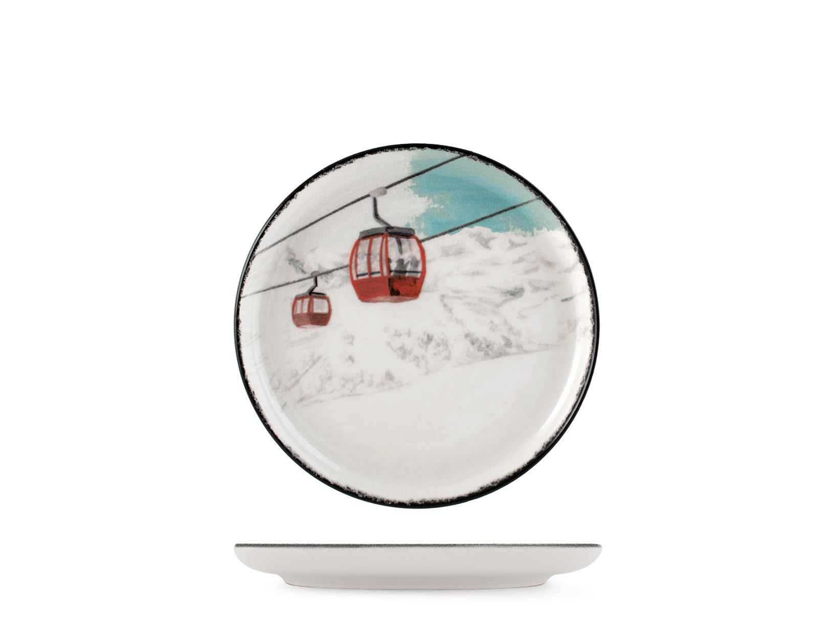H&H Service de Table Noël 12 Pièces Winter Escape en Grès - Assiettes Plates, Creuses et à Dessert - Illustrations Vintage de Skieurs, Idéal pour Créer une Table Élégante et Moderne pour Noël