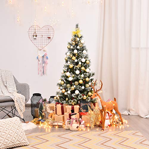 Happygrill 5Ft Christmas Tree Unlit Snow Flocked Artificial Christmas Tree With Red Berries Metal Base Premium Hinged Unlit Pine Christmas Tree For Holiday Décor #TOP1