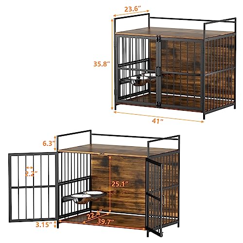 image for ROOMTEC Furniture Style Large Dog Crate with 360° & Adjustable Raised