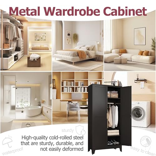 Image of GAIOUS Metal Wardrobe Cabinet with Hanging Rod, Clothing Storage Cabinets