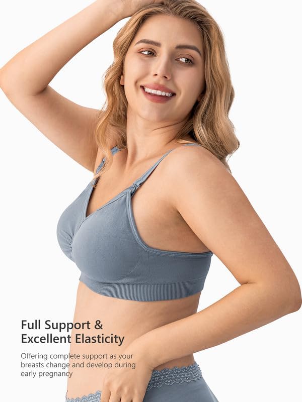 Image of Angelhood Womens Seamless Sleep Nursing Bra,Breastfeeding Maternity Bra with Remove Bra Pads Extenders Pack of 3