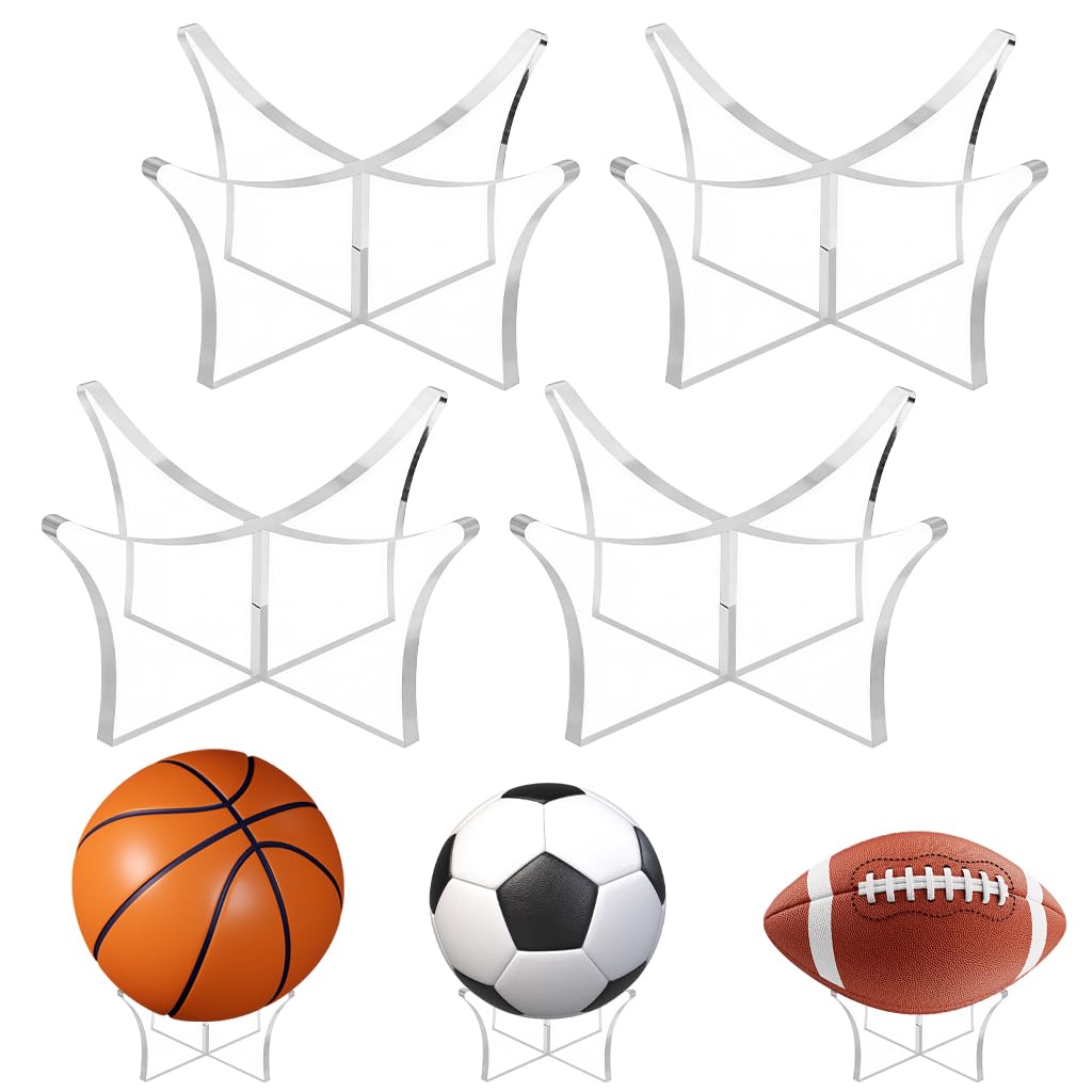 Proberos® 4 Pcs Ball Display Rack, Clear Acrylic Ball Holder Stand for Basketball, Soccer, Volleyball, Rugby, Durable Transparent Display Stand for Home, Office, Store Showcase, 10×6.6CM-picture-26