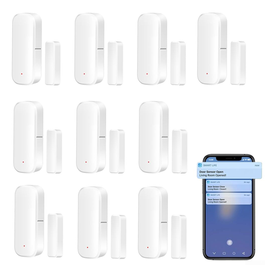 Sensor de puerta inteligente Zigbee para Tuya WiFi, sensor de contacto de puerta inalámbrico con control de aplicación, con sensor magnético, alarma con notificación para seguridad del hogar (10