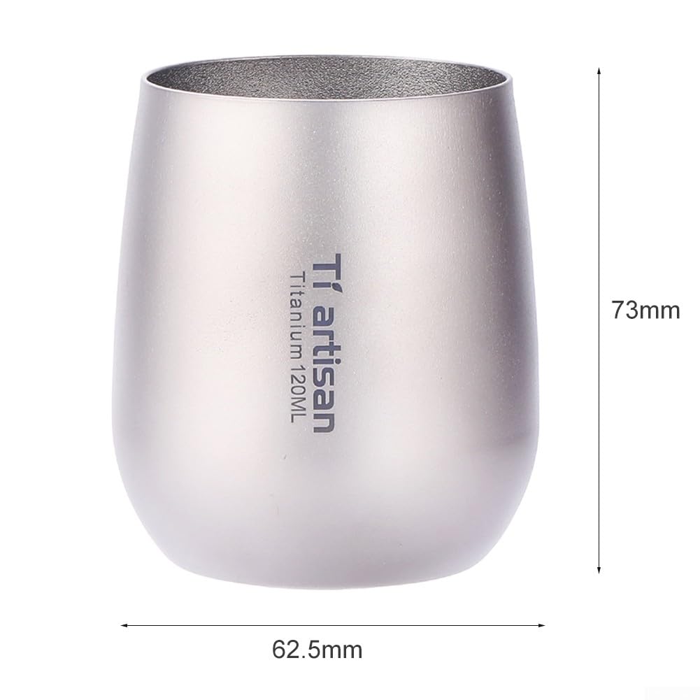 Voyage Tasse en ti Mini tasse isolée à double paroi Tasse de camping en titane àdouble paroi pour café, eau chaude tasse de camping en titane pour camping, pique-nique 6,3 x 7,4 cm