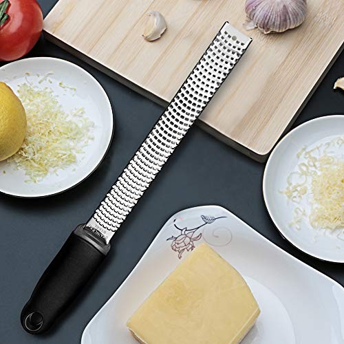 Lemon Zester, Cheese Grater, Food Grade 304 Stainless Steel, Razor-Sharp Blade, Semi-Soft TPR Rubber Handle, With Protective Cover and Cleaning Brush, Dishwasher Safe, Black, Narrow