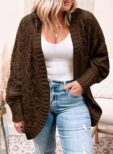 Image of Eytino Womens Plus Size Crochet Cardigan Sweater Long Sleeve Hollow Out Open Front Cardigans Outwear(1X-5X)