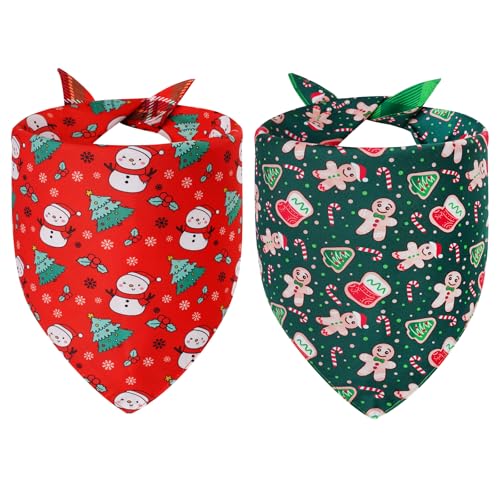 Agroon Christmas Dog Bandanas Large 2PCS 4 Pattern Holiday Plaid Scarf for Boy and Girl Triangle Reversible Bibs Breed for Puppy Pets
