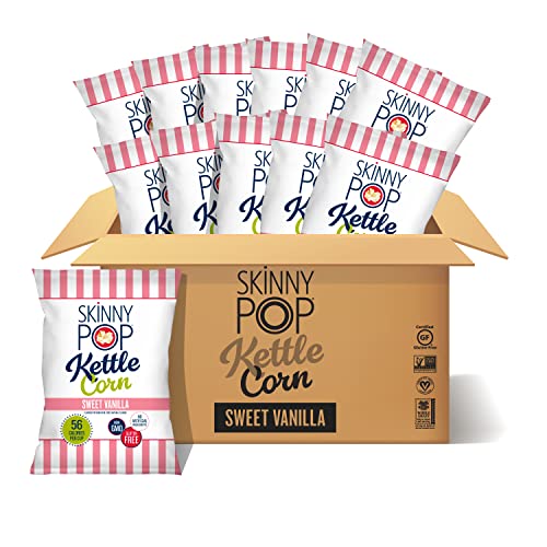 Image of SkinnyPop Sweet Vanilla Kettle Popcorn, 12ct, 5.3oz Grocery Size Bags, Skinny Pop, Healthy Popcorn Snacks, Gluten Free