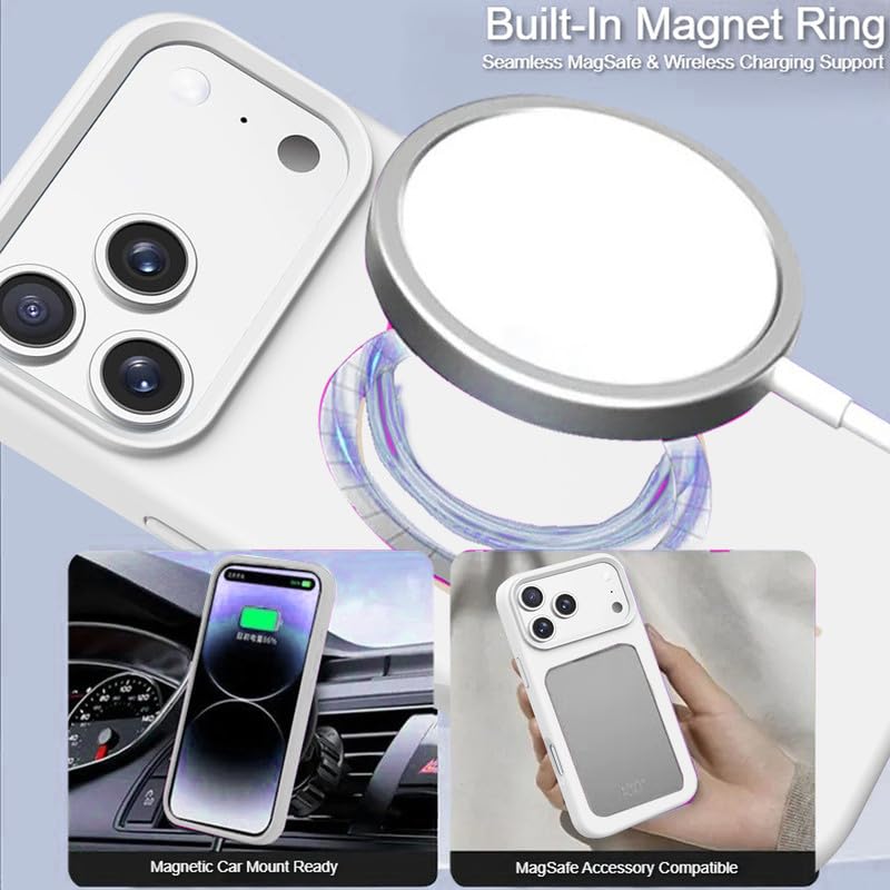 Image of LuxuryKase Silicone Magnetic Case for iPhone 17 Pro Max | Soft Microfiber Lining | MagSafe Support | Shockproof Protective Cover | Precise Cutouts | Slim Fit Design - White