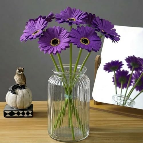 Image of Artificial Gerbera Flower Sticks (Pack of 5) for Home Decor | Realistic Faux Flowers for Vases | Wedding, Office, Living Room & Party Decoration | Long-Lasting, Washable & Reusable (Violet)