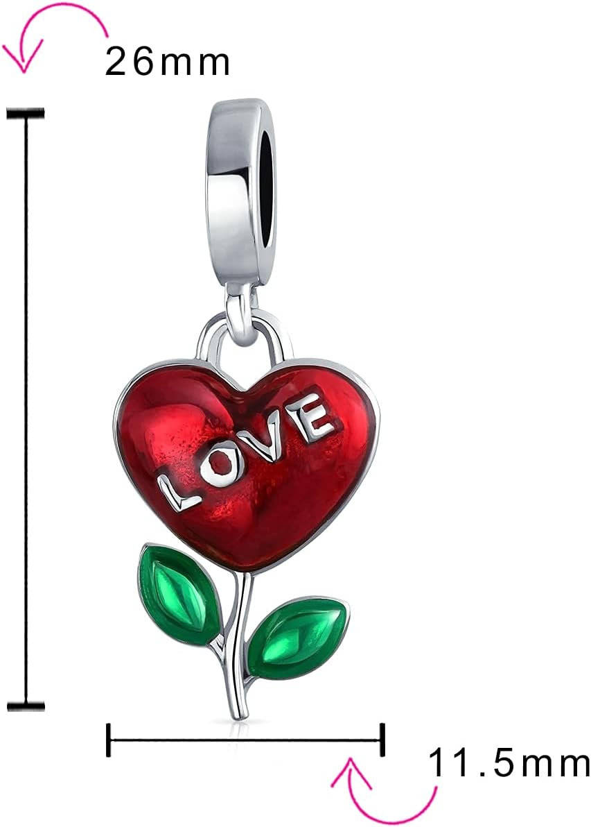 Bling Jewelry Personalized Valentine Word Love Grows Red Flower Heart Dangle Charm Bead For Women Girlfriend Enamel .925 Sterling Silver Fits European Bracelet - Image 5