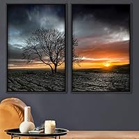 2 Piece Framed Canvas Wall Art Dry Land Sunset Canvas Prints Home Artwork Decoration for Living Room,Bedroom - 16