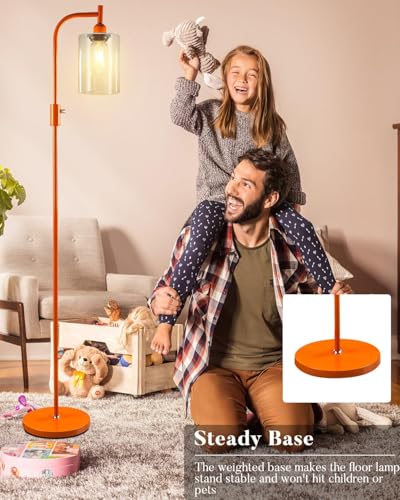 Image of Lightdot 63IN Glass Floor Lamp for Living Room, Dimmable Modern Standing Lamps with Clear Glass Shade, Mid Century Industrial Floor Lamp with Bulb Included for Bedroom /Sofa Beside /Corner Decor -Orange