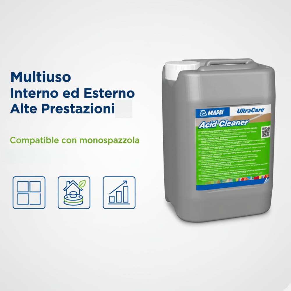 MAPEI UltraCare Acid Cleaner, Detergente Concentrato per Superfici, Rimuove calcare, ruggine ed efflorescenze, 5 Litri (2)