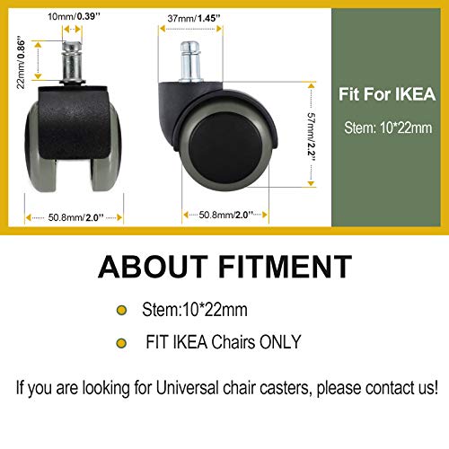 Office Chair Wheels Replacement For Ikea Chairs, 10Mm Stem (Set Of 5), Pchero 2" Heavy Duty Swivel Polyurethane Casters For Ikea Chair Furniture Accessories, Protection For Hardwood Floors Carpet #TOP1