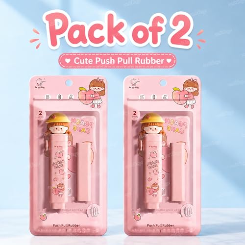 Image of Zest 4 Toyz Eraser for Kids School | Push Pull Pencil Eraser Rubber for Kids Stationary Set | Stationary Set for School Birthday Gifts for Girls & Boys Pink (Pack of 2)