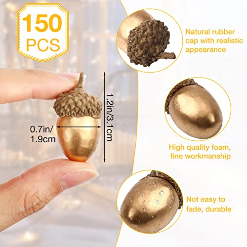 150 Pieces Gold Artificial Acorn Simulation Small Acorn With Cap Foam Acorns For Crafts Fake Acorns For Decoration Fall Acorn Table Decor For Thanksgiving Day Wedding Fruit Diy Crafting Decorations #TOP1