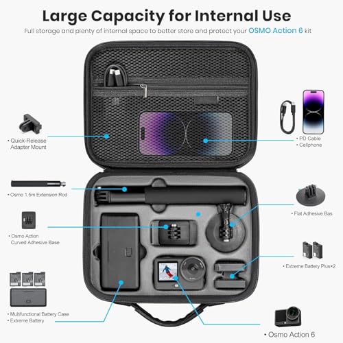 Image of LEQTRONIQ Hard Shell Carrying Case for DJI Osmo Action 6, Shockproof Water-Resistant Travel Storage Bag, Large Capacity Protective Organizer for Camera & Accessories