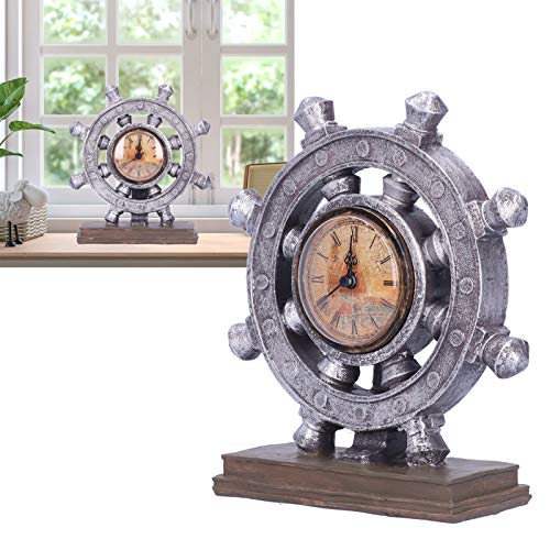 Estatuetas artesanais, enfeites retrô feitos à mão estatuetas de resina leme relógio mesa artesanato