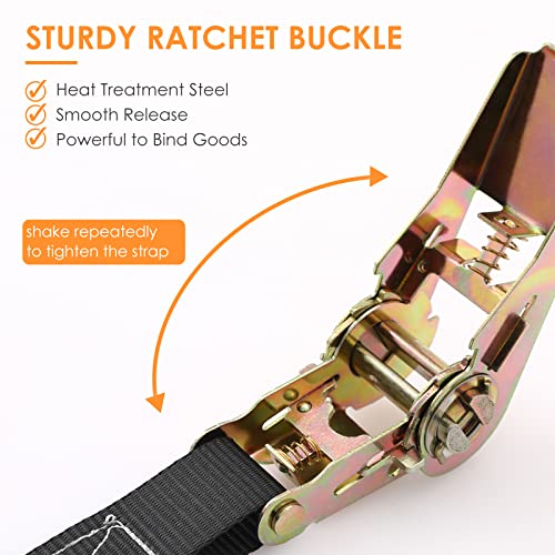 10 Stück Spanngurte mit Ratsche, 6m Lange 25mm Ratschengurte, Robust Zurrgurte Set, Belastung 800 kg, für Ladungssicherung (Schwarz) – Bild 3