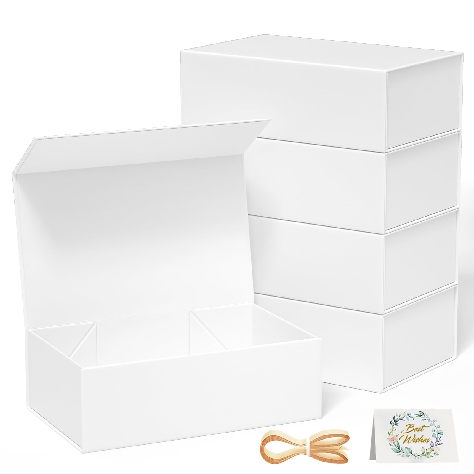 RYDDOY 5 Pack White Gift Box, 13.8x9.5x4.3'' Large Gift Boxes with Lids