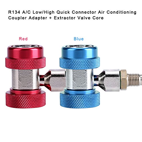 Schnellkupplung, R134 A/C Niedrig/Hoch Schnellkupplung Klimaanlagenkupplungsadapter + Absaugventilkern(High Side Quick Coupler: Rot)