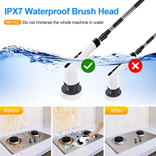 OWZ Electric Spin Scrubber, Electric Scrubber with 7 Replaceable Brush Heads, 360 Power Scrubber with Adjustable Cordless Handle for Bathroom Kitchen Car Tub Floor Tile or Window - White OWZ Electric Spin Scrubber, Electric Scrubber with 7 Replaceable Brush Heads, 360 Power Scrubber with Adjustable Cordless Handle for Bathroom Kitchen Car Tub Floor Tile or Window - White