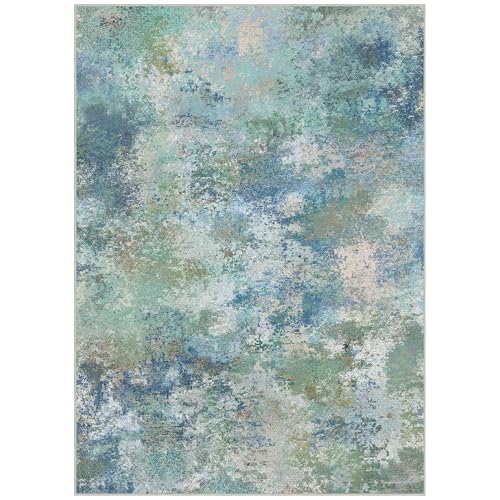 Area Rugs 8x10 Machine Washable Area Rug for Bedroom Living Room Dining Room, Large Modern Abstract Soft Rugs, Indoor Low Pile Carpet with Non Slip Rubber Backing, Abstract Blue Green