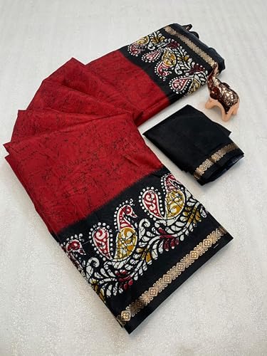 Image of Kashmiri Print Tussar Silk Saree for Women with Unstitched Blouse Piece for All Occasions