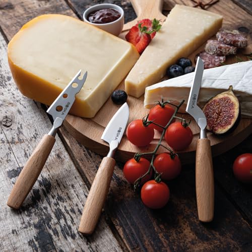 Image of BOSKA Cheese Knife Set Amigo Small - Set of 5 Small Knives for All Cheese Types - Ergonomic Beech Wood Handle - Stainless Steel - Non-stick Thanks to BSF Treatment