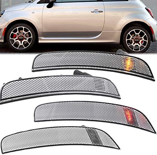 Side Marker Lights for Fiat 500 2012-2017 500e 2013-2019 Sport Models Only Amber Front/Rear Red Halogen Bulbs Turn signal Marker lights Replace OEM Bumper Sidemarker Lamps Clear Lens