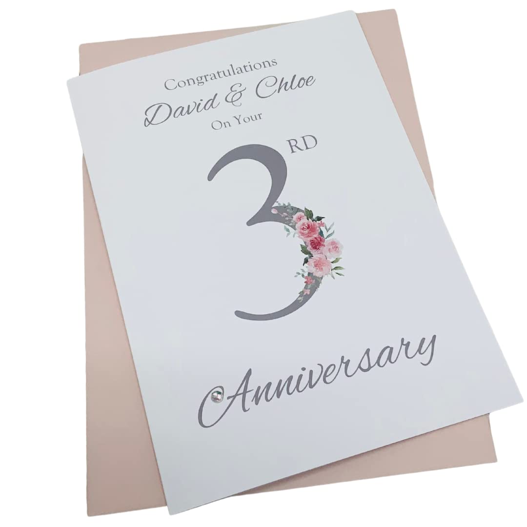 3rd Wedding Anniversary Card Personalised Leather 3 Years - FN 3 — image 1