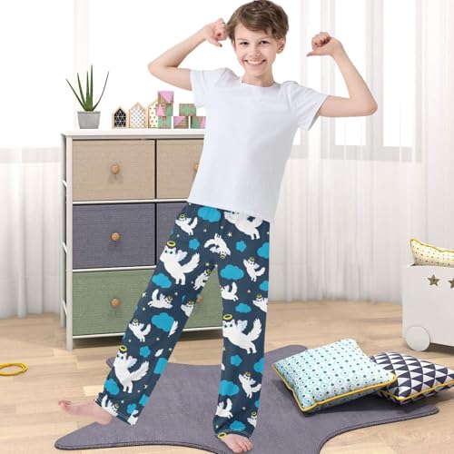 Boy's Pj Pants Cat Angel Flying Night Sky Cloud Lounge Bottoms Elastic Waist Kids Joggers with Pockets Size 6-144