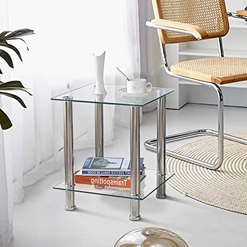 GOLDFAN Beistelltisch aus Glas Kleiner Couchtisch Quadratischer Wohnzimmertisch Nachttisch Glastisch