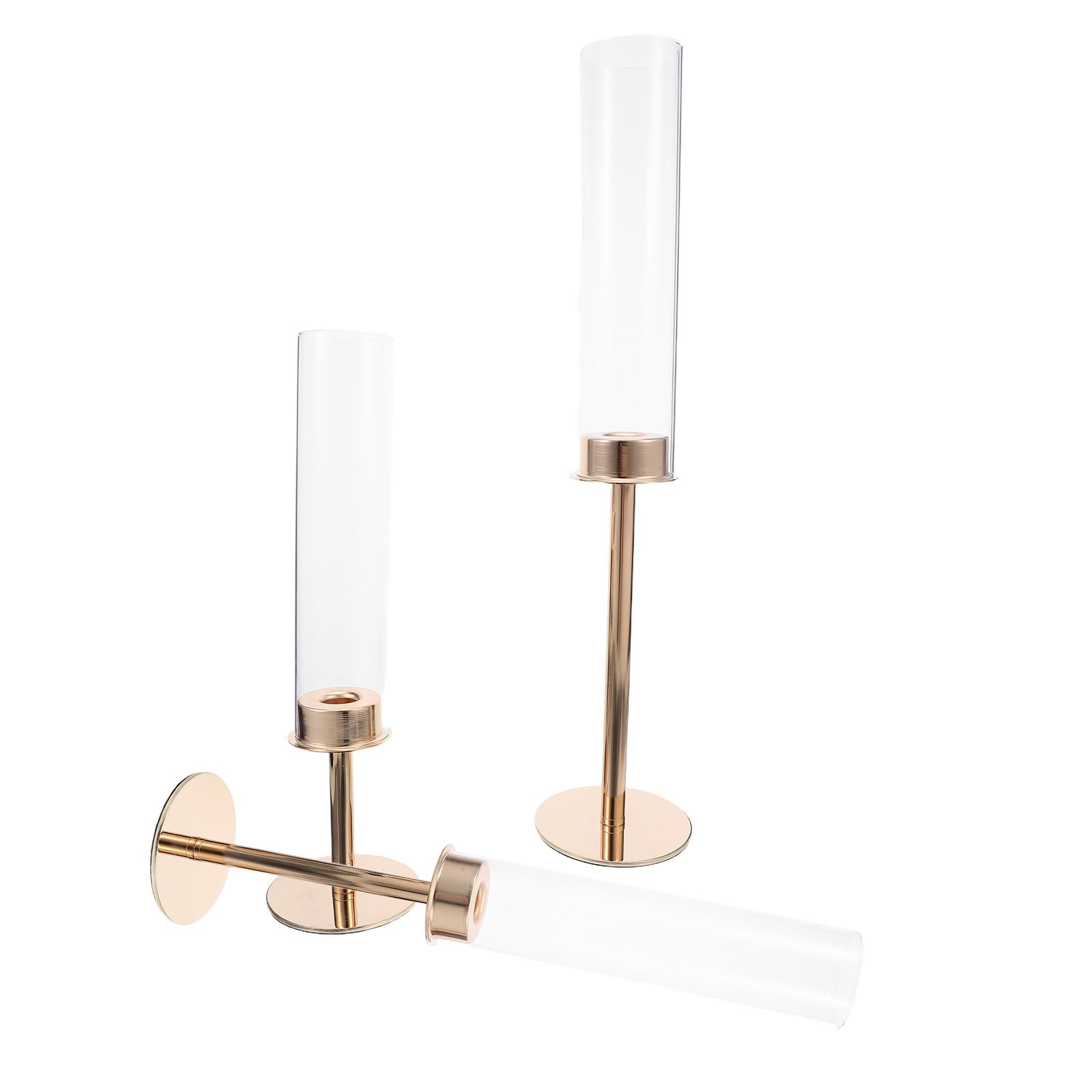 DOITOOL 3 Stück Eleganter Metallkerzenständer mit Glasabdeckung in Gold für Hochzeitstischdeko Stabil und Leicht zu Reinigen als Party und Hochzeitsfeier Tischdekoration