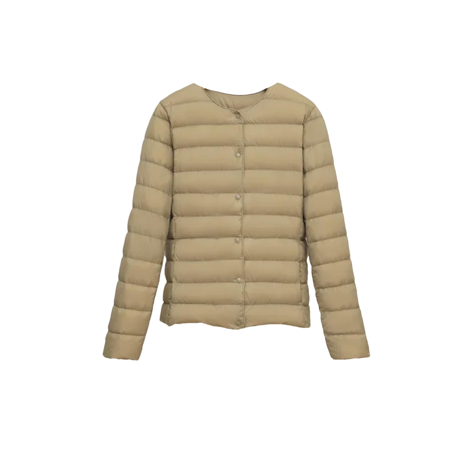 Donna Liner O-Collo Variabile Scollo a V Mantenere Caldo Piumino Piumino Femminile Senza Colletto Trapuntato Cappotto Cachi, cachi, L