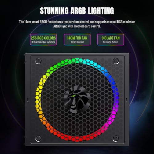 Image of GAMEMAX 750W 80+ Gold Fully Modular Power Supply, ATX 3.1 Version with LLC+DC-DC Circuit, Full-Range 110-240V, 140mm ARGB Fan with Sync, 105C Mainstream Japanese Capacitors (RGB PRO 750G)