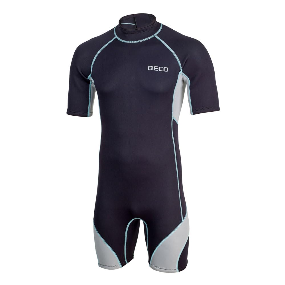 BECO Men's short wetsuit made of 3 mm CR neoprene, warm men's wetsuit with UV protection UPF 50+ and practical back zip