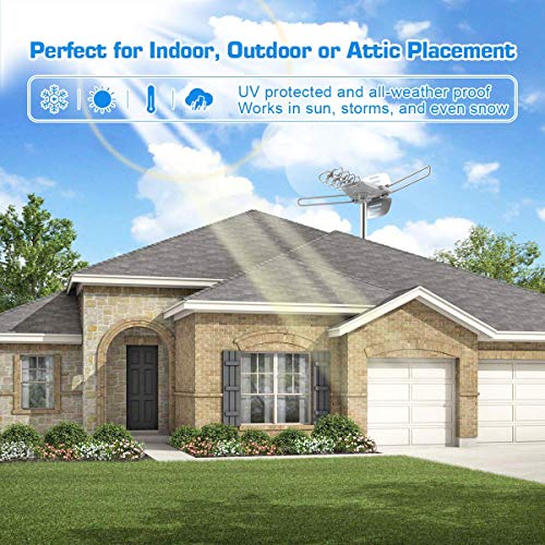 Outdoor Digital Amplified HDTV Antenna, 150 Mile Motorized 360 Degree Rotation, Wireless Remote Control, 59FT RG6 Coax Cable, Coaxial, UHF VHF 1080P 4K, Support 2 TVs