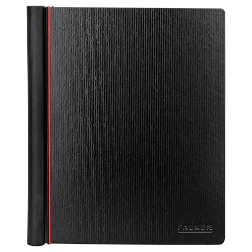 FALKEN Original Gloria Chorus Folder with Ergonomic Handle Cardboard, Elegant Embossing, Ring Mechanism, 4 Elastic Straps, 2 Transparent Pockets, DIN A4, Black