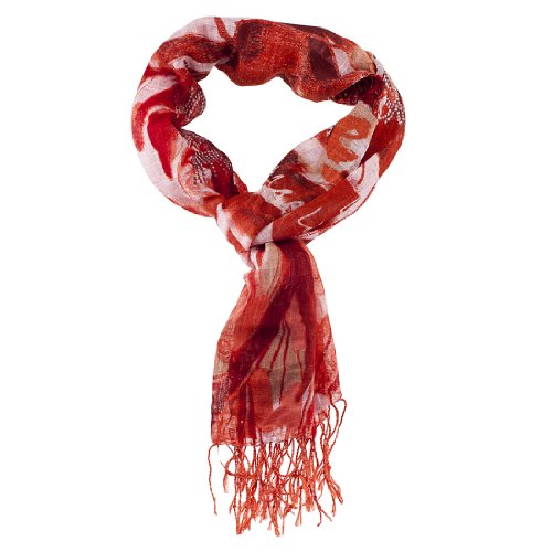 Christian Audigier 18x75 Flowers Fringe Scarf - Red