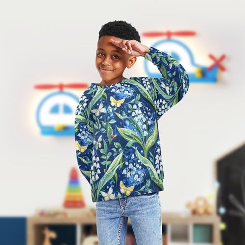 JUNZAN Chic Lily Blue Kids Girls Sweatshirts Hoodies Crewneck Sweatshirts for Boys Sports 4T4